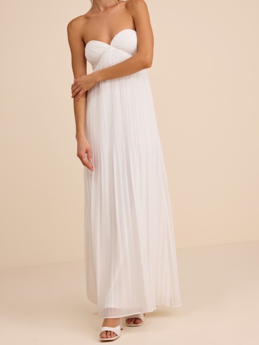 Lulus Remley White Pleated Strapless Maxi Dress - Size M